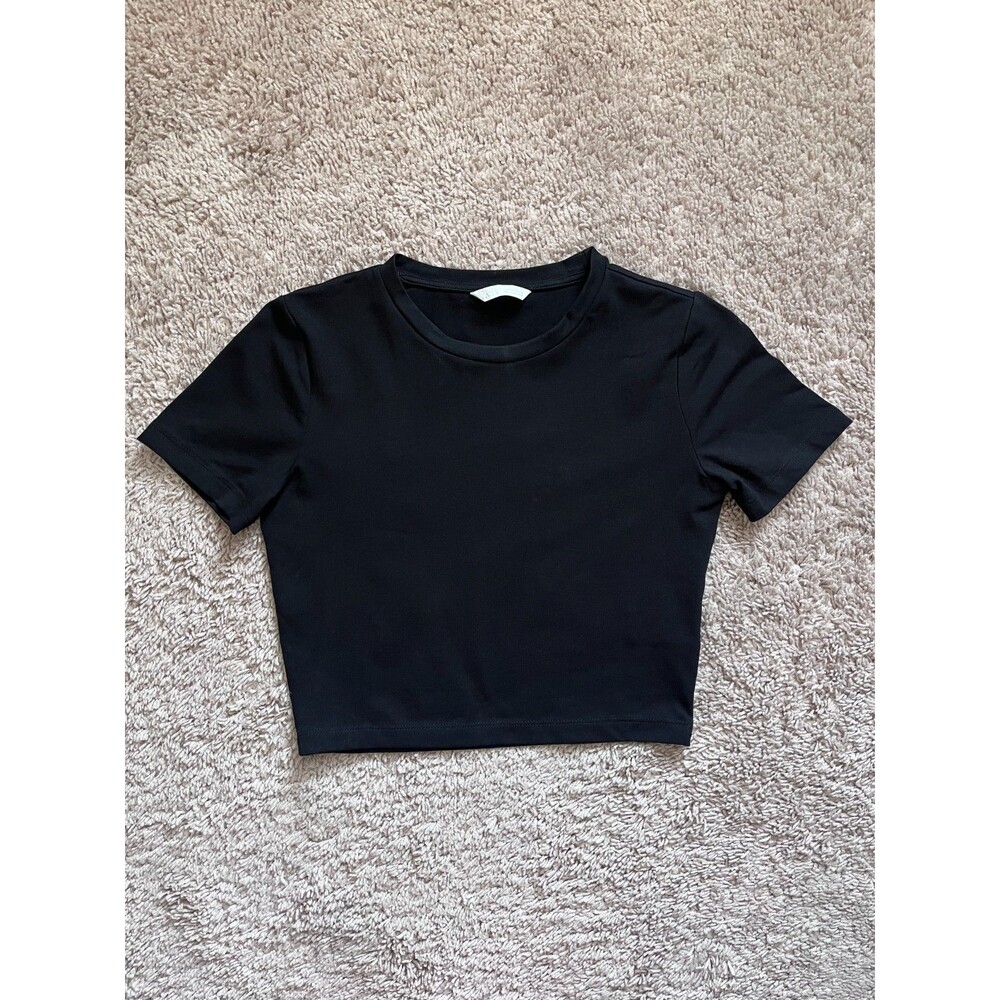 Zara Short Sleeve Crop Top in Black Size SMALL